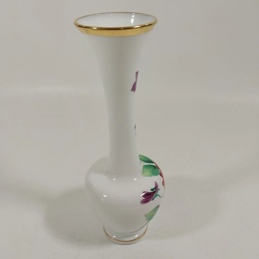 Enesco Japan Hand Painted Glass Bud Vase‎ with Roses Violets Leaves Vintage